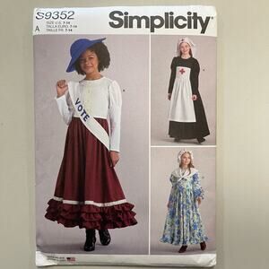 Simplicity 9352 Sewing Pattern Girls Sz 7-14 Colonial Suffrage Nurse Dress Apron